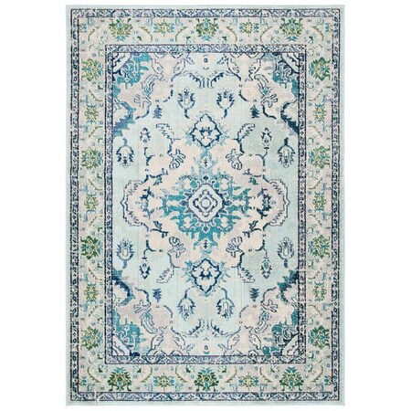 Flowers First 6 ft.-7 in. x 6 ft.-7 in.Traditional Monaco Round Rug; Light Blue & Ivory FL2115119